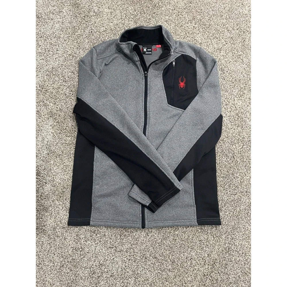 Spyder Mens Full Zip Fleece Jacket Grey Black Performance Mid Layer Medium